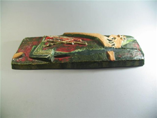 Helmut Schäffenacker Céramique Plaque murale Wall Tile German Studio Pottery 60's