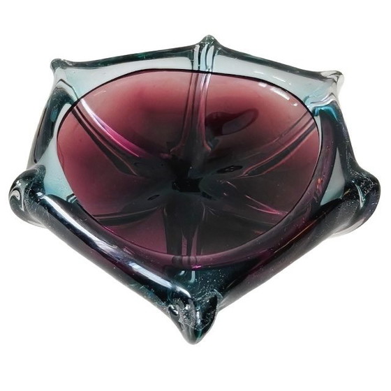 Image 1 of Mid - Century Sommerso organic glass bowl Josef Hospodka Chřibská Sklo blue purple 1950's