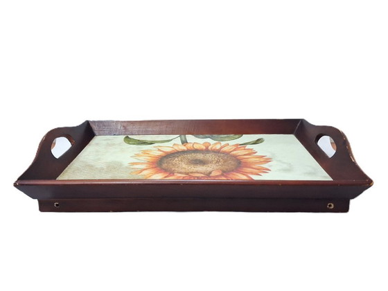 Image 1 of Handmade Sunflower Wooden Serving Tray – Decoupage Art