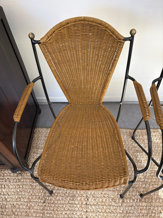 Image 1 of Ensemble de chaises vintage en rotin et fer forgé Frederick Weinberg