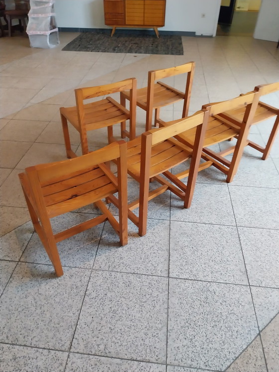 Image 1 of 6 X Scandinavian Dining Chairs In Pine 1970'S