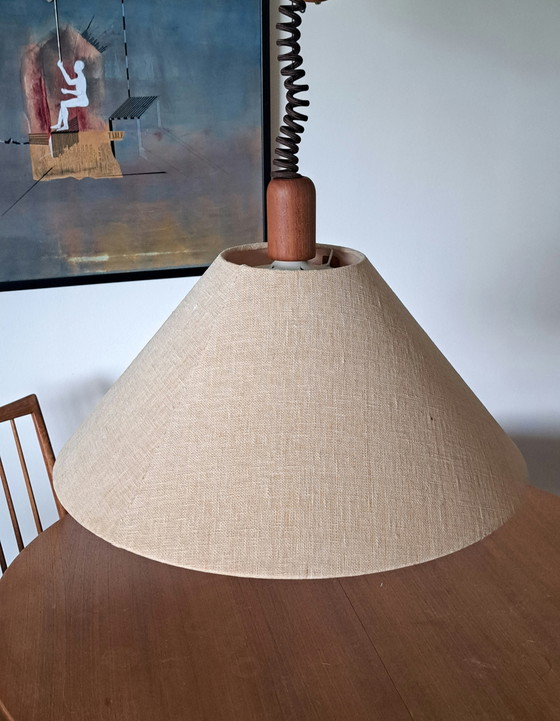 Domus hanglamp Denemarken, jaren 70 Scandinavisch design Teak – Hanglampen, Wood, Textile (photo 7 of 7)