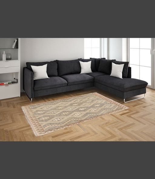 202x151 cm Handgefertigter natürlicher Kelim Wollteppich