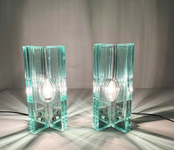 Image 1 of Set van 2 tafellampen/glasobjecten van Giorgio Reggiori voor Gallotti & Radice, jaren 1960, Italië