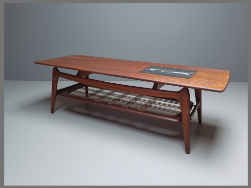 Mesa de centro Louis van Teeffelen modelo 15 - Teca, ratán y azulejos Jaap Ravelli – salontafels, Ceramic (photo 2 of 8)