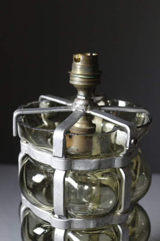 Vintage Brutalist Lamp Double Lighting Blown Glass in Cage 20th Century Design – Table lamps (photo 8 of 11)