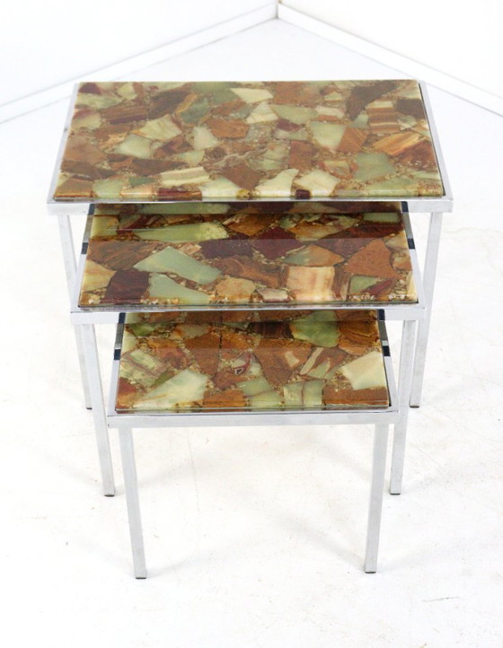 Image 1 of Set of 3 nesting tables epoxy Hollwood regency vintage