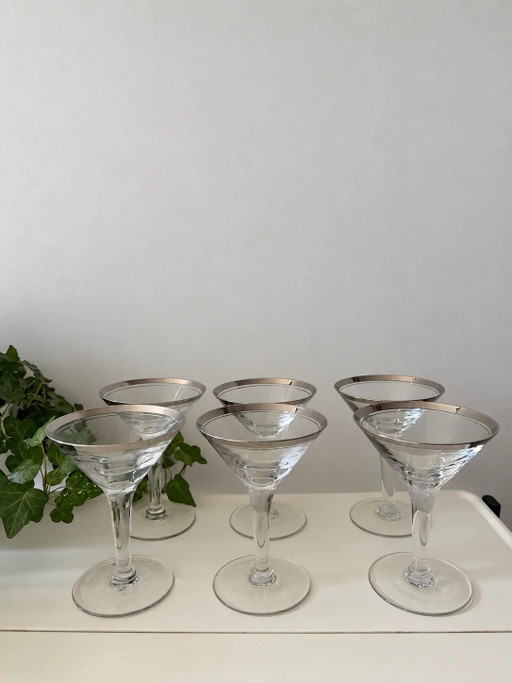 Mid Century silver-rimmed cocktail glasses