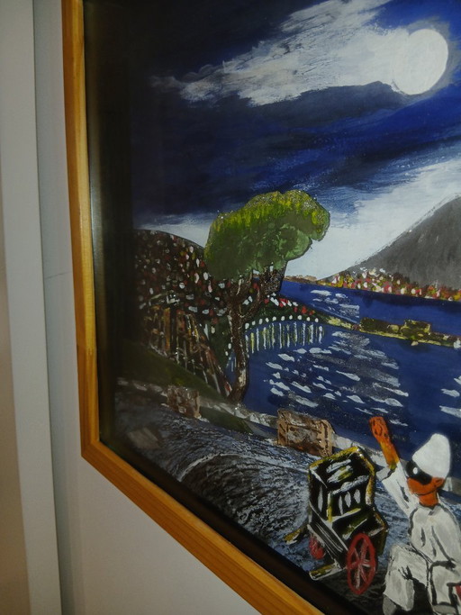 3D Night View of the Gulf of Naples. Painted on Wood. – schilderijen tekeningen, Other (photo 2 of 5)