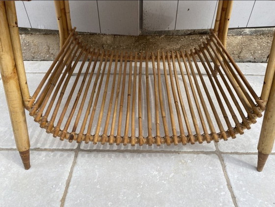 Image 1 of Mesa de centro de bambú partido y ratán, 1960.