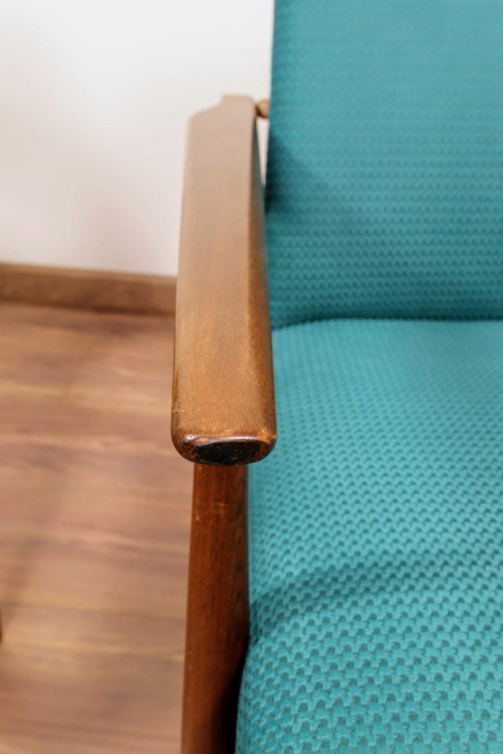 Image 1 of Scandinavian Lounge Chair Mid Century Design Turquoise Vintage Fabric
