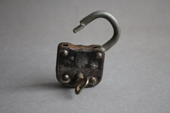 Image 1 of Old padlock, barn lock with key, shackle lock, working