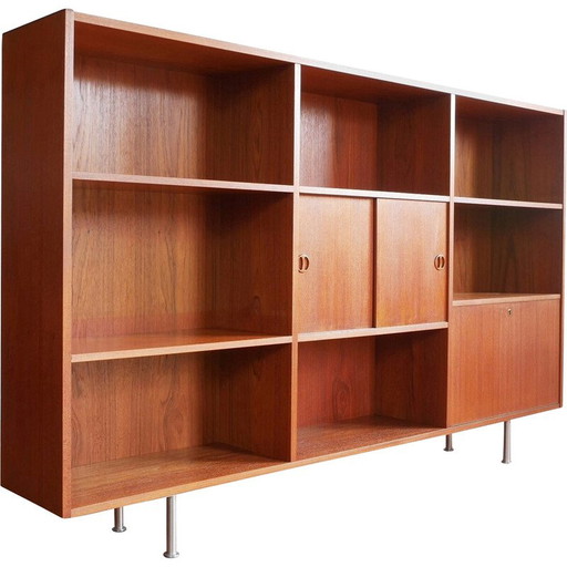 Libreria vintage in teak e acciaio, Danimarca 1960