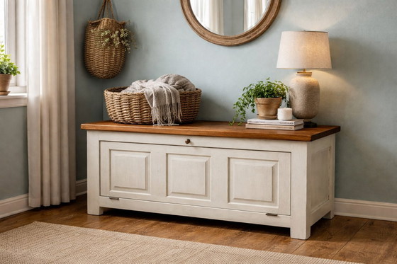 Image 1 of Antique blanket chest / TV cabinet with wooden top