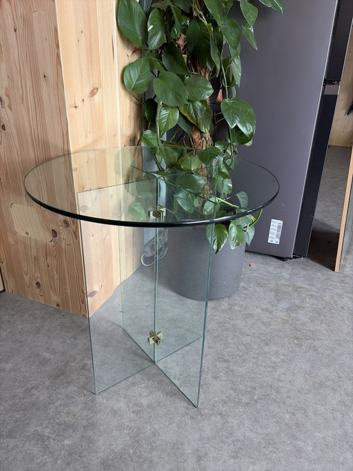 Vintage glass design table – Leon Rosen / Pace Collection style – bijzettafels, Brass