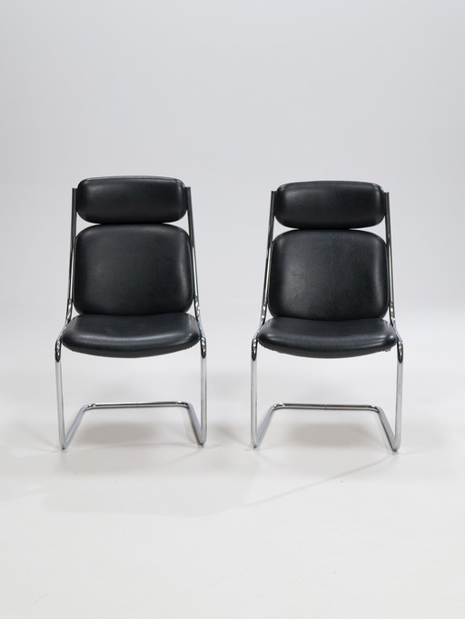 2x Freischwinger Lederstühle von Mauser Werke Waldeck, Westdeutschland, 1950er Jahre