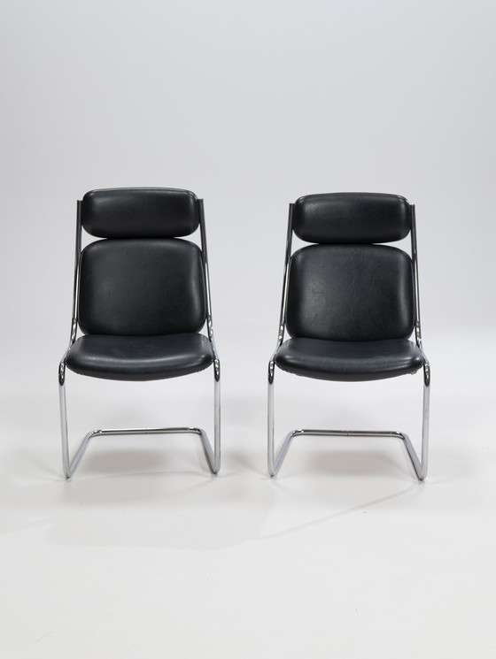 Image 1 of 2x Freischwinger Lederstühle von Mauser Werke Waldeck, Westdeutschland, 1950er Jahre