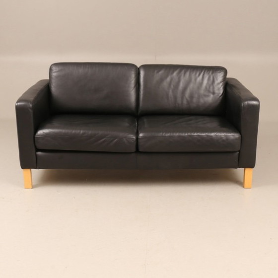 Image 1 of IKEA Karlstad zwarte leren bank uit Zweden, daterend uit 2000-2010.