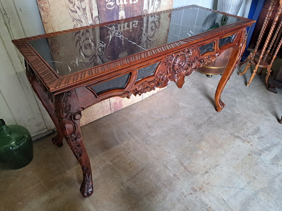 Image 1 of Grande tavolino, tavolo da ingresso, consolle da parete con piano in marmo dim. 153x60cm e altezza 88cm.
