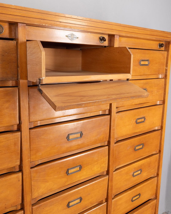 Image 1 of Vintage 50s Wooden Filing Cabinet with 33 Drawers, Design by A. Gorgone