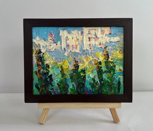 Original Oil Painting Summer City Landscape Sunny summer city