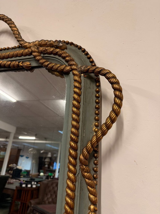 Large Antique English Maritime Mirror with Ship's Knot – Glass, Wood (photo 7 of 10)