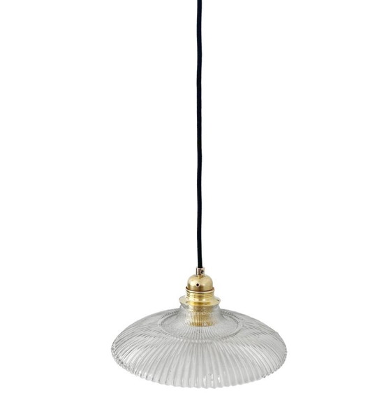 Image 1 of Lampe suspendue Holophane vintage soucoupe améliorée