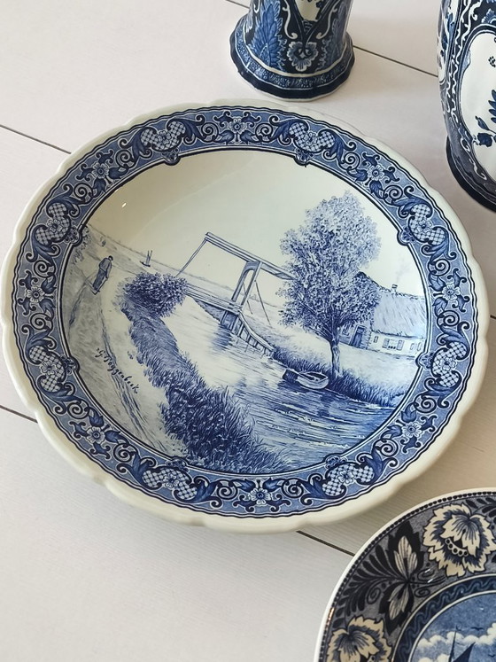 Image 1 of Juego de jarrones, tarro de jengibre y platos/platos de pared de Delft Blue Boch.