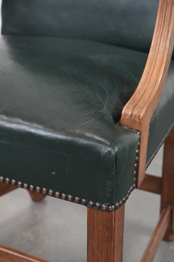 Image 1 of Old English cowhide leather and wood Gainsborough occasional/desk chair