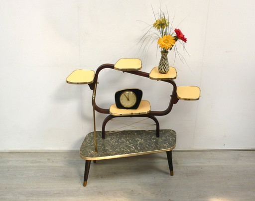 50er 60er Großer Blumenständer Blumen Etagere 6 Ebenen, mit Bugholzrahmen und Resopal, Rockabilly Mid Century Ära
