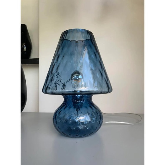 Image 1 of Lampe en verre bleu d'inspiration Murano avec texture « Ballotton »
