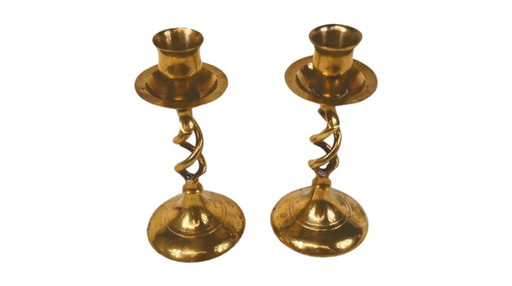 Vintage messing kandelaars set – gedraaide spiraal – mid century stijl