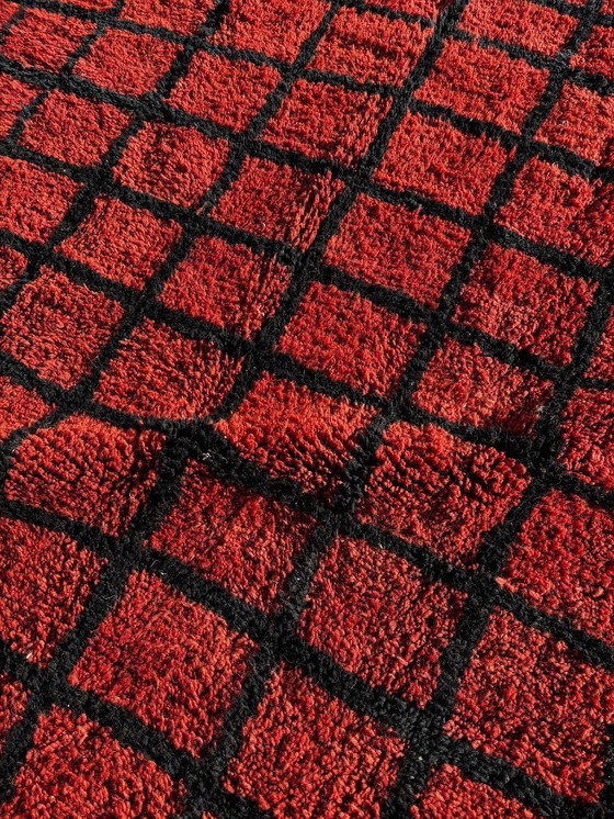 Image 1 of Handgeknüpfter marokkanischer Mrirt-Teppich, 220 x 300 cm – Roter Wollteppich – Geometrischer Berberteppich