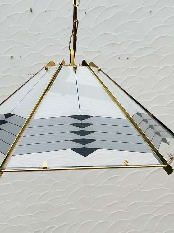 Grande lampada a sospensione vintage in ottone e vetro opalino – Massive, Lampadari, Glass (photo 8 of 13)