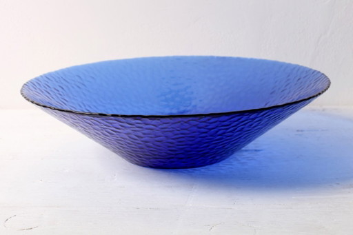 Mid-Century Cobalt Blue Glass Bowl / Large France Centerpiece / Arcoroc / France / 1980s