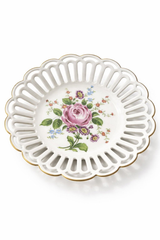 Vintage Lichte Porzellan Pierced Plate – Pink Rose Reticulated China – Made in GDR East Germany – Romantic Home Decor