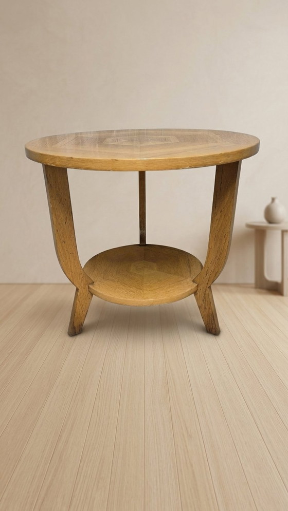 Vintage Round Wooden Coffee Table with Lower Shelf, 20th Century, 52 × 58 cm, Brown (photo 4 of 12)