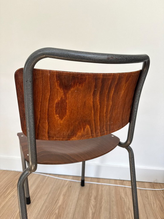 Vintage Industrial Plywood TH-Delft W.H. Gispen Chairs (Set of 4) – Dining chairs, polished steel (photo 10 of 11)
