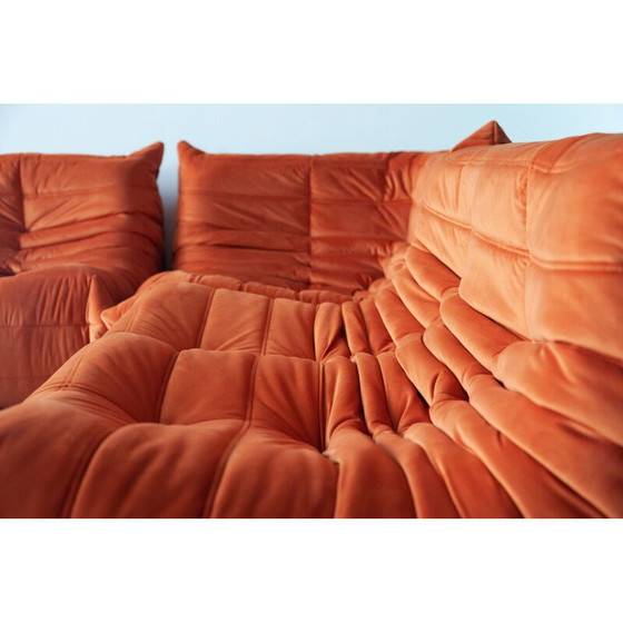 Image 1 of Ensemble salon vintage Togo en velours orange par Michel Ducaroy pour Ligne Roset, France 1973