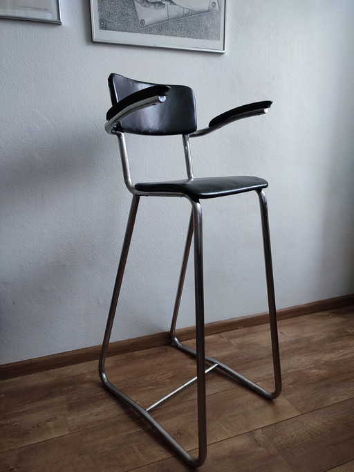 Vintage Children's Barber Chair 1950 Gispen Style Chrome & Black Barber Chair Children