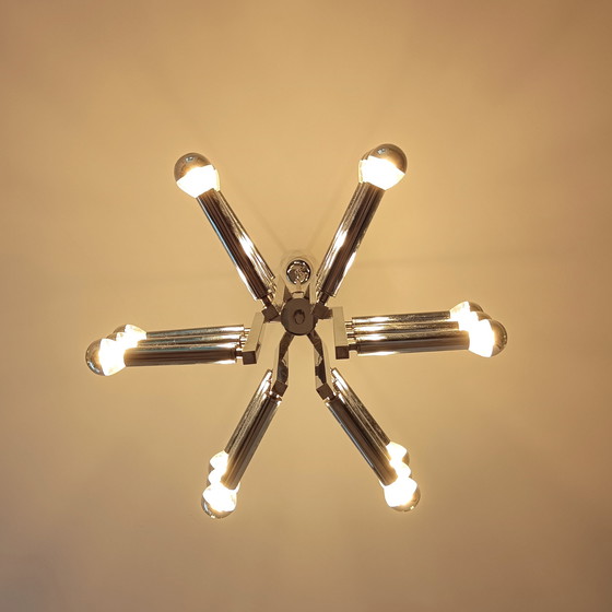 Image 1 of Lustre spoutnik/orbite chromé vintage avec 18 points lumineux - Sciolari for Cosack