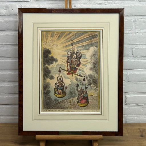 Original Rare Hand-Colored - The Cabinetical Balance - James Gillray (1757–1815)