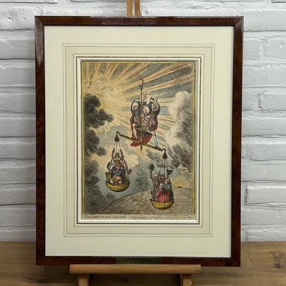 Image 1 of Raro originale colorato a mano - L'equilibrio del gabinetto - James Gillray (1757-1815)