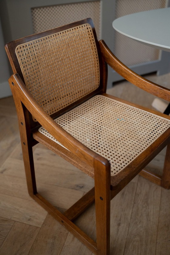 Image 1 of Sedia vintage in teak con seduta in tessuto