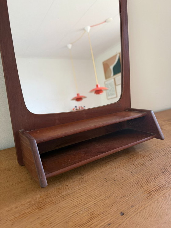Image 1 of Vintage Danish teak mirror with shelf - midcentury mirror