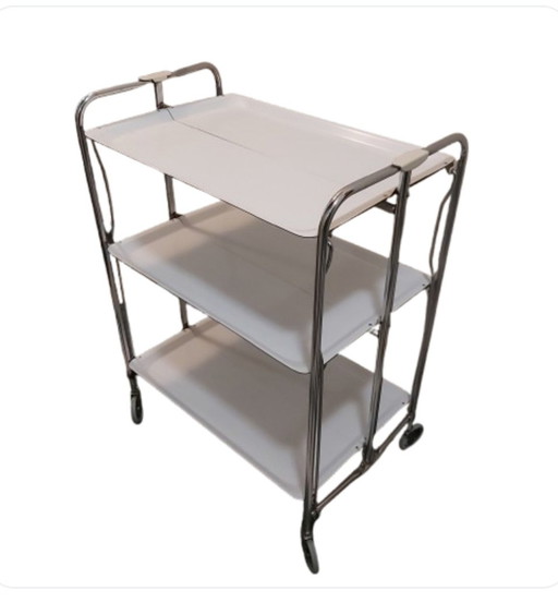 Retro Folding Serving Trolley - 3 Folding Trays on Swivel Wheels 1960