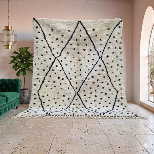 Tapis Beni Ouraine Fait Main Artisanale Traditionnelle Taille 3/4 M – Alessi, vloerkleden en tapijten, Wool