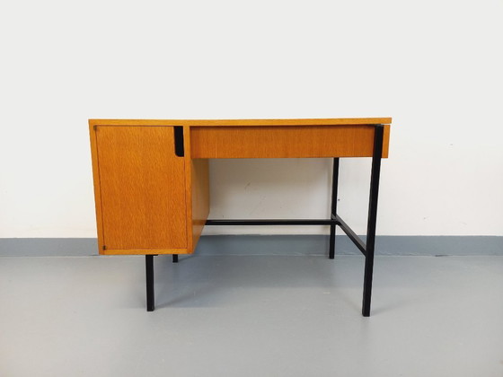 Image 1 of Bureau moderniste vintage Multitable par Jacques Hitier en bois de chêne et métal noir des années 50 60