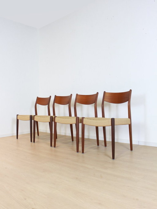 4x Fristho vintage eetkamerstoelen papercord