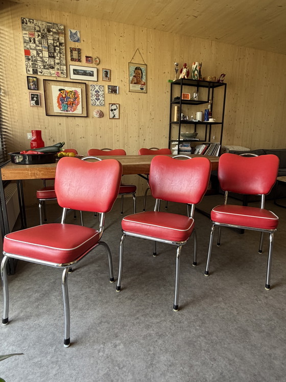 6 chaises de salle à manger rouges Bel Air CO-26 | Chaises de salle à manger rouges – fifties, Chrome (photo 4 of 10)